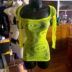 Sexy Fishnet Dress Skirt Bodysuit Hollow Out Lingerie Rave Club Blacklight Glows